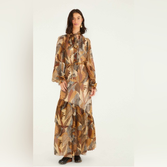 FARM Rio Dresses & Skirts - FARM Rio Cream Dotted Macaws Long Sleeve Maxi Dress